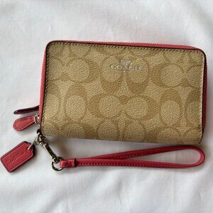 NEW! Coach wristlet wallet signature canvas - Tan pink